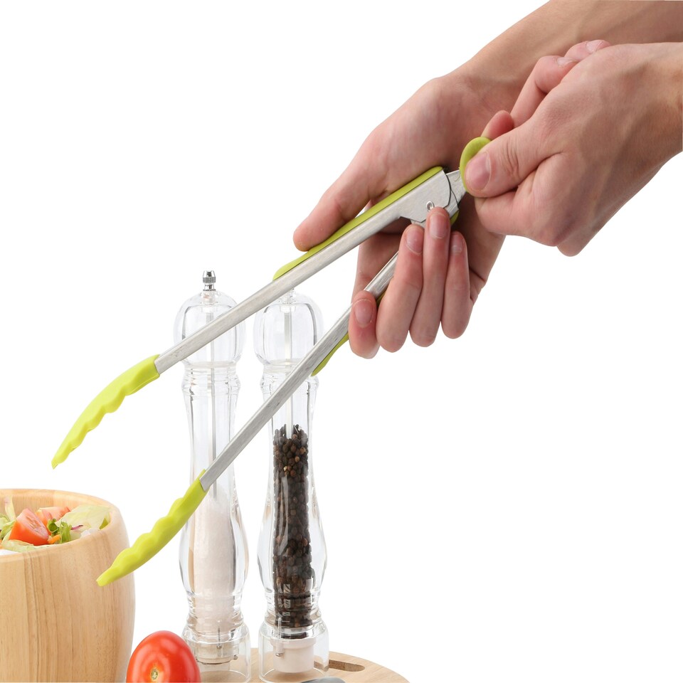 image 1 of Interiors by Premier Lime Green Silicone and Stainless Steel Tongs, Heat-Resistant Grip for Safe Cooking, Non-Stick Friendly
