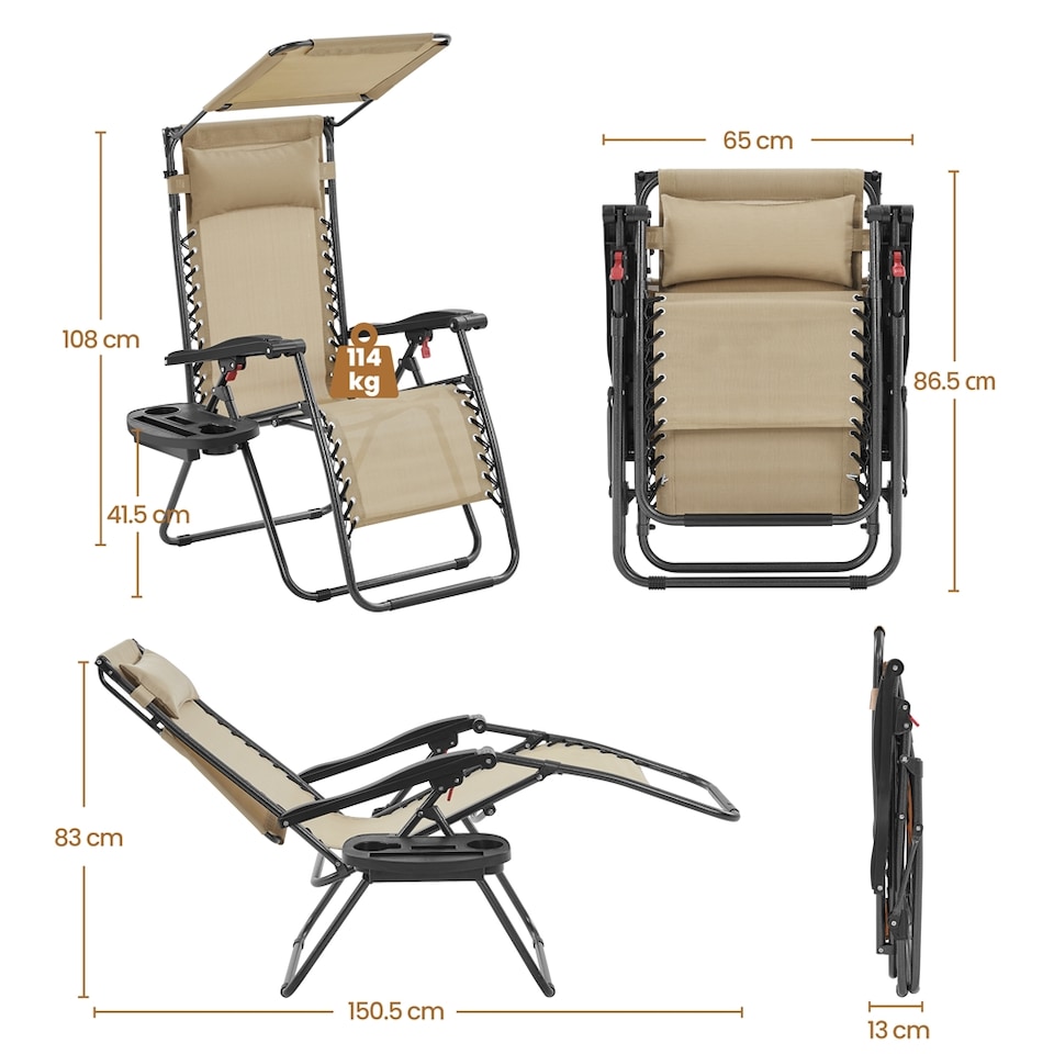 image 1 of Yaheetech 2PCS 62.5 cm W Outdoor Zero Gravity Chairs-Beige | Cream | Beige | One Size