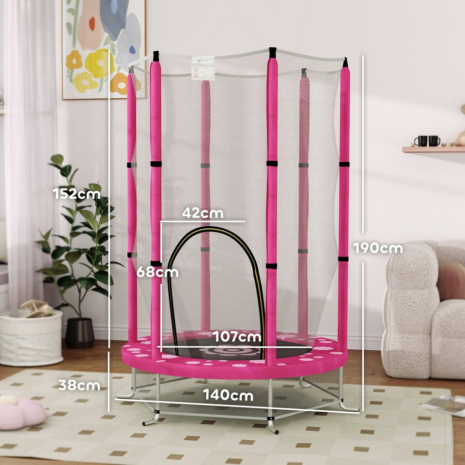 image 1 of AIYAPLAY 4.6FT Kids Trampoline with Safety Enclosure Net, Pink