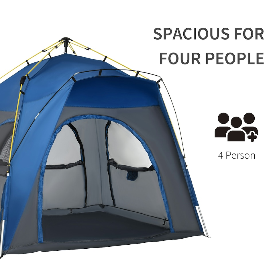 image 1 of Outsunny Four Man Pop Up Tent Automatic Camping Backpacking Dome