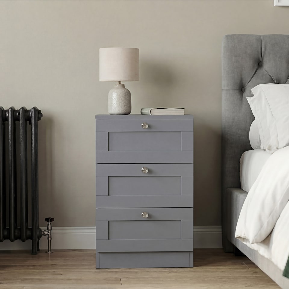image 1 of Vida Designs Altino Grey 3 Drawer Chest Bedside Cabinet - H: 62cm x W: 40cm x D: 36cm