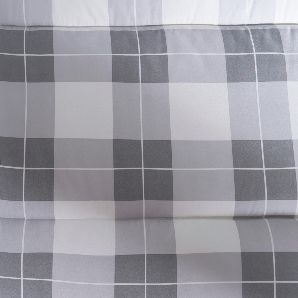 image 1 of OHS Reversible Coverless 10.5 Tog Soft Plush All Year Round Duvet Cover and Pillowcase Bedding Set Grey | Grey Gingham | Single