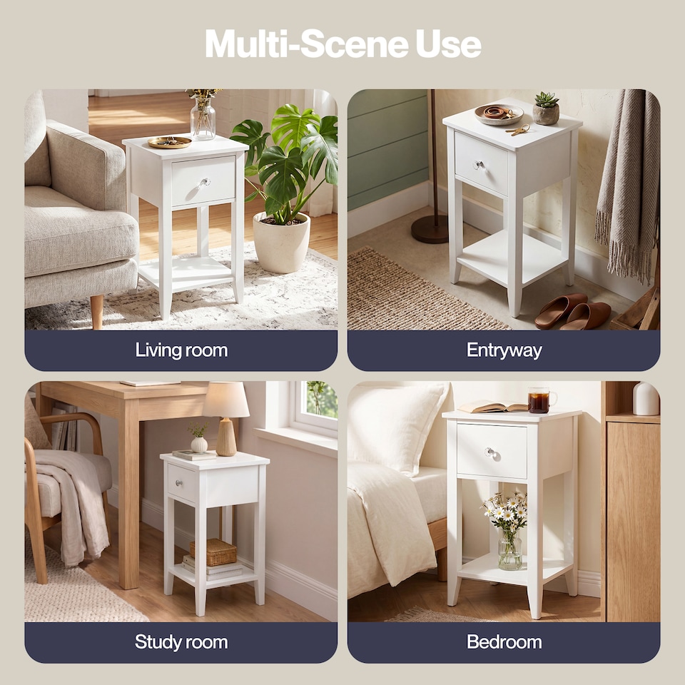 image 1 of Levede Bedside Table Narrow Modern End Table Drawer & Shelf Bedroom White