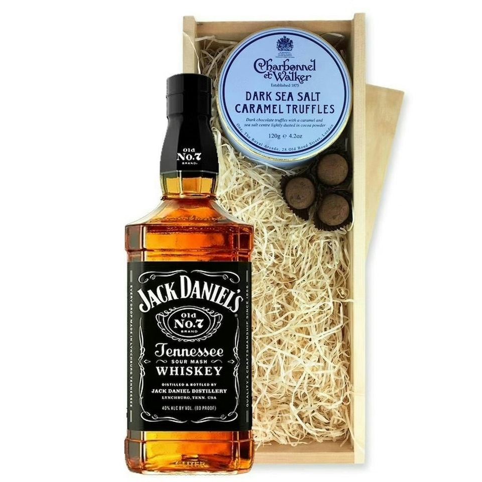 image 1 of Jack Daniels Original Old No. 7 Whisky And Dark Sea Salt Charbonnel Chocolates Box 70cl 40% abv