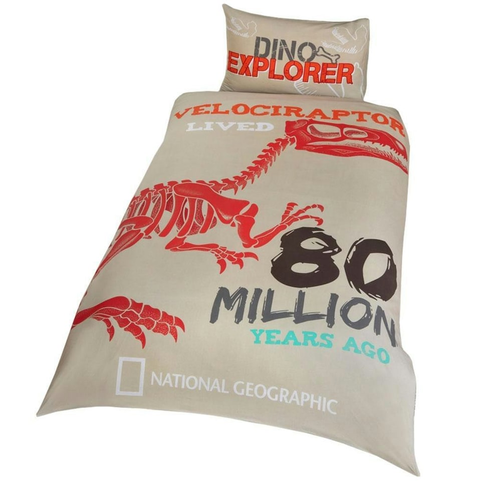 image 1 of National Geographic Dino Explorer Velociraptor Duvet Set - Beige/Red - Single