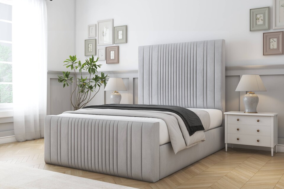 image 1 of Sloomy Kingsley Silver Naples Bed Frame With Mattress With 50" Upholstered Headboard 2'6 Small Single