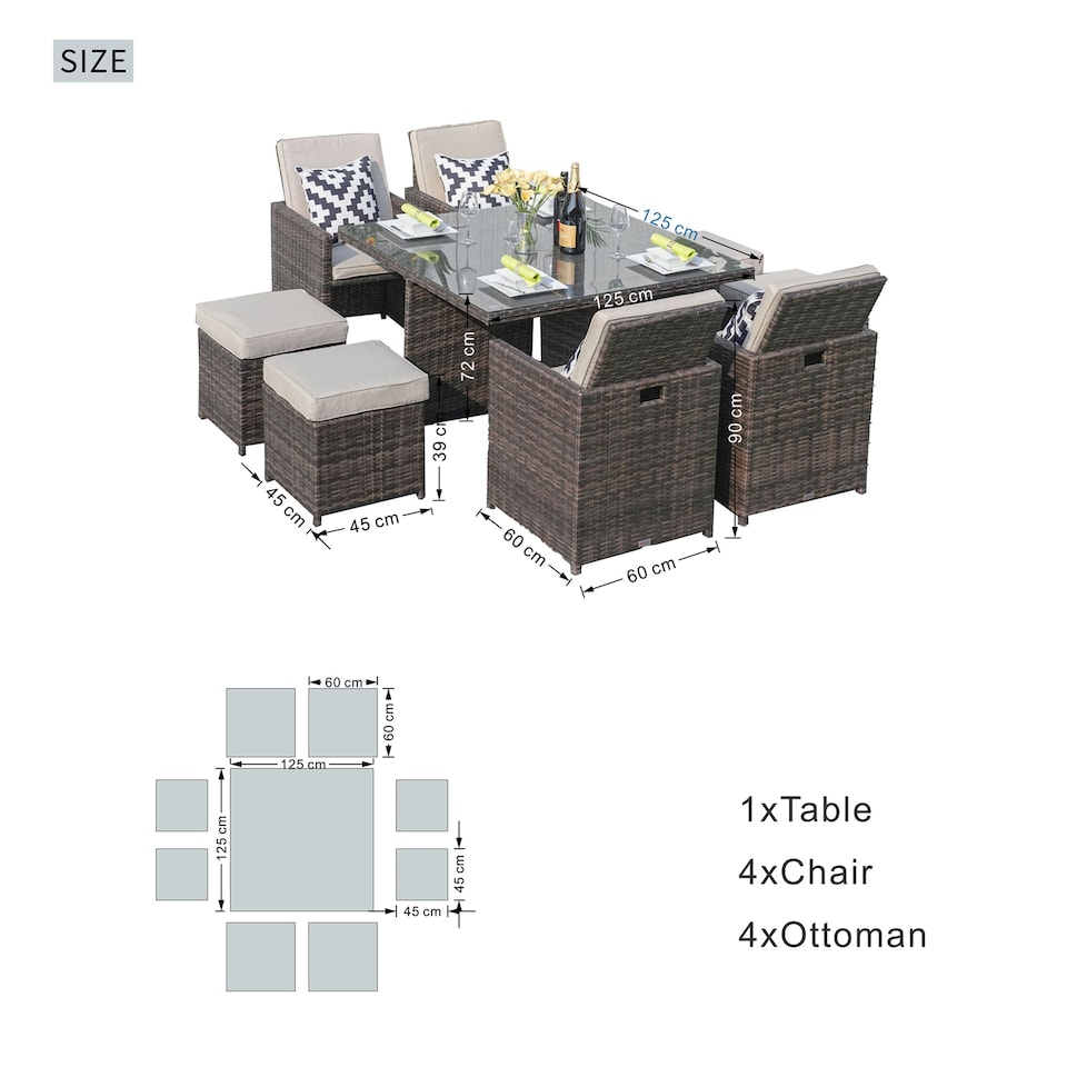 image 1 of Direct Wicker 9 Pieces Outdoor Rattan Garden Dining Table and Chair Set