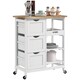 image 1 of HOMCOM Rolling Kitchen Island Cart, Bar Serving Cart, Compact Trolley on Wheels with Wood Top, Shelves & Drawers for Home Dining Area, White