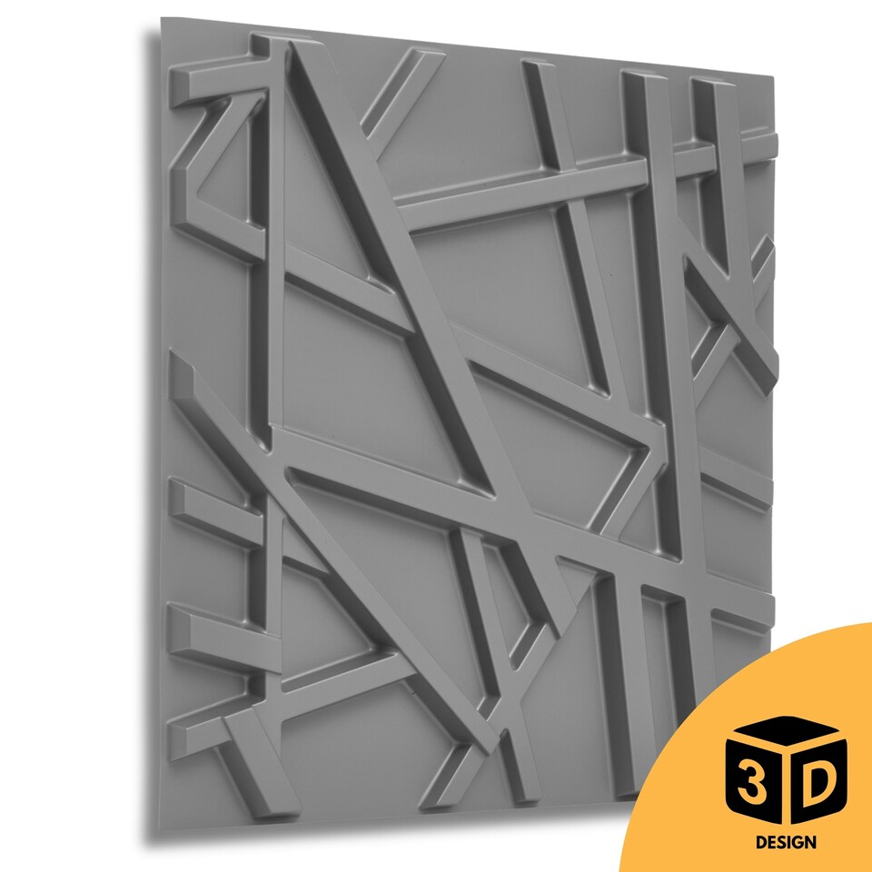 image 1 of NOVECRAFTO Geometric 3D Wall Panels – 6 Sheets Covering 1.5 sqm (16.15 sqft) – Decorative PVC Panels 50x50cm – Modern Geometric Line Design Grey