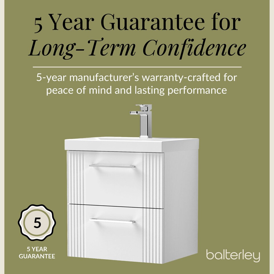 image 1 of Wall Hung 2 Drawers Vanity Unit - Mid-Edge Basin 600mm, Satin White | White | Satin White | 390 x 610 x 540mm