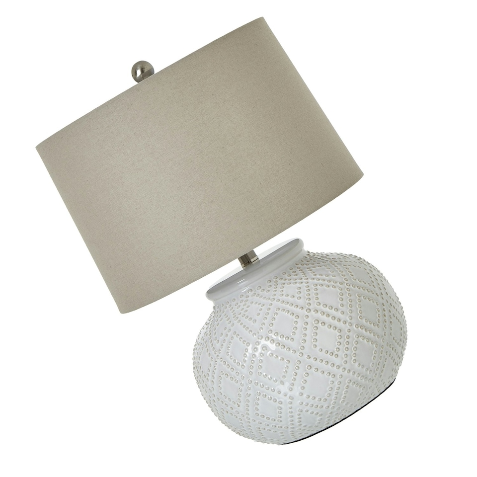 image 1 of Hill Interiors Squat Beaded Ceramic Table Lamp (UK Plug) - White - 56cm x 38cm x 38cm