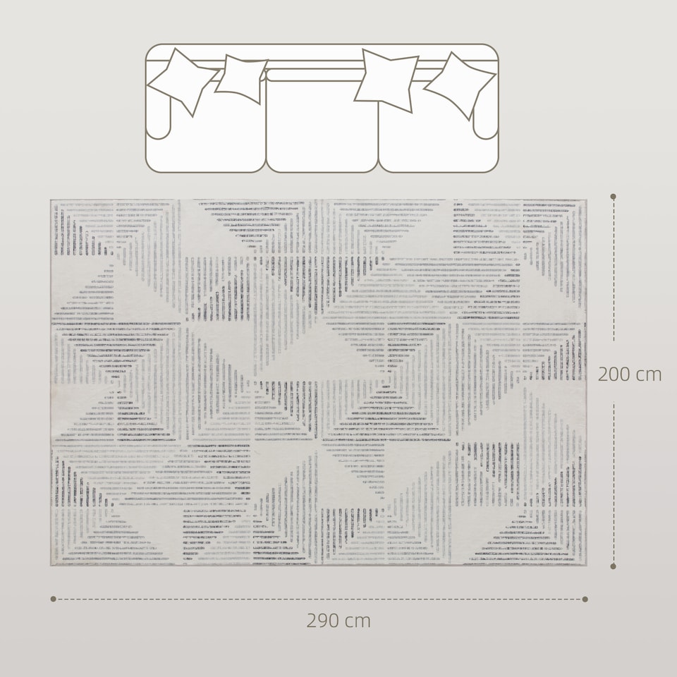 image 1 of HOMCOM Modern Area Rug, Geometric Pattern Non-Slip Washable Rug, Soft Floor Carpet for Living Room, Bedroom, Dining Room, Home Office, 290 x 200 cm, Grey | Grey