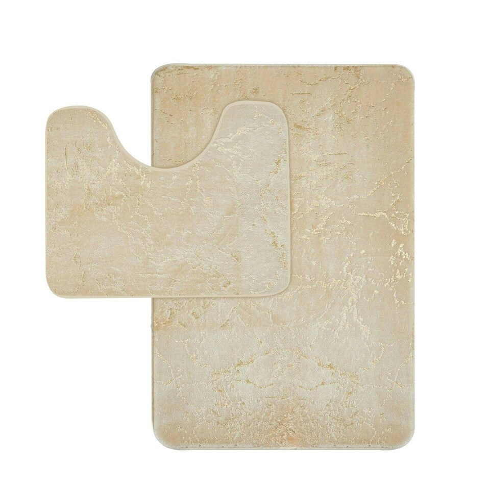 image 1 of VELVETIO Glitter Bath Mat Set Non Slip Water Absorbent Toilet Rugs Cream