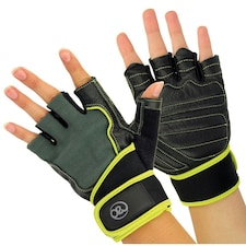 Fitness Mad Mens Leather Weightlifting Gloves - Black/Neon Green - L Black | L