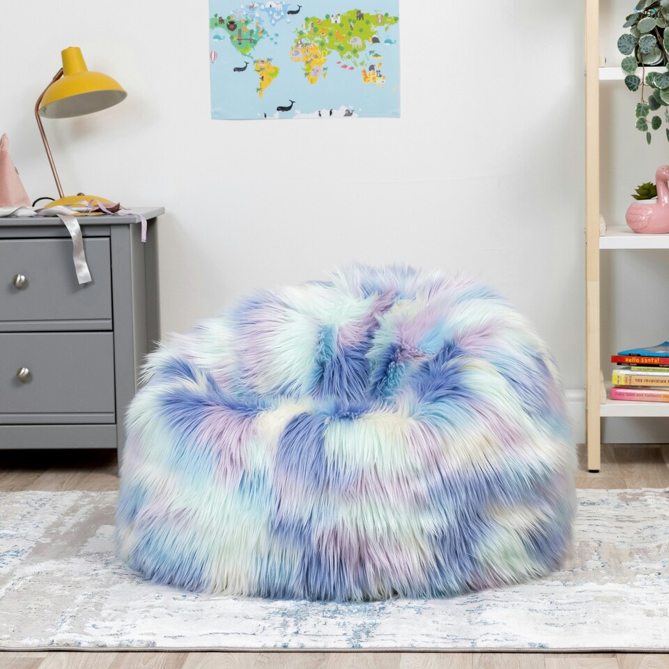 image 1 of icon Kids Classic Faux Fur Bean Bag Chair Unicorn Bean Bags for Children Pink