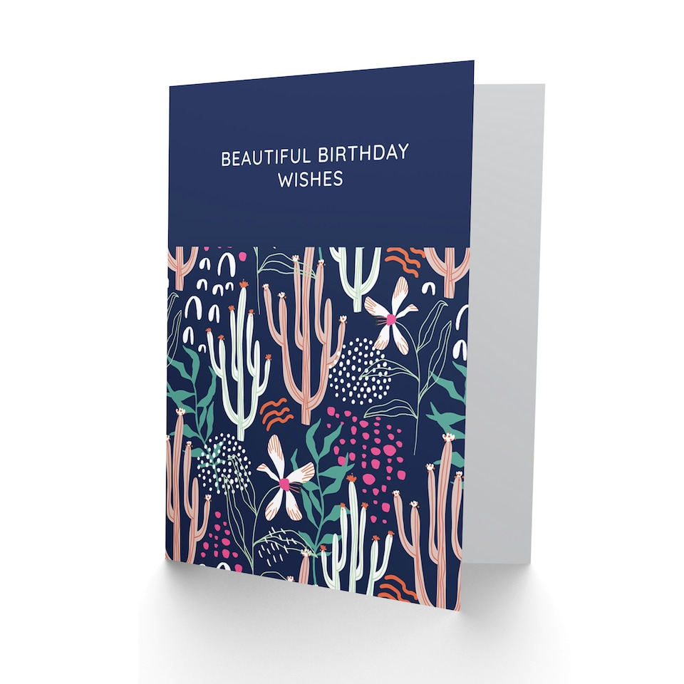 image 1 of Beautiful Wishes Floral Cactus Pattern Birthday Greeting Card