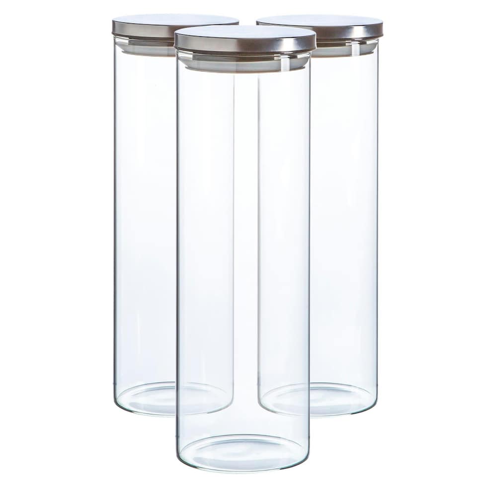 image 1 of Argon Tableware Glass Storage Jars with Metal Lids - 2 Litre - Silver - Pack of 3