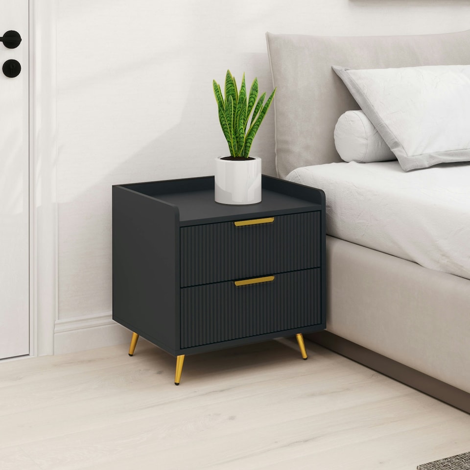 image 1 of HOMCOM Bedside Table with 2 Drawers for Bedroom, Living Room, Black