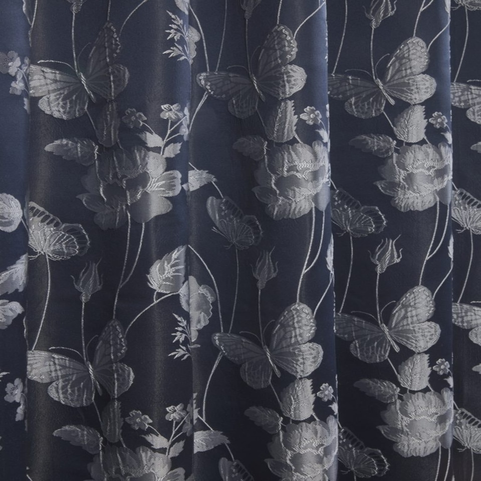 image 1 of Meadows Lined Eyelet Jacquard Curtains 228cm x 183cm Navy Blue | Blue