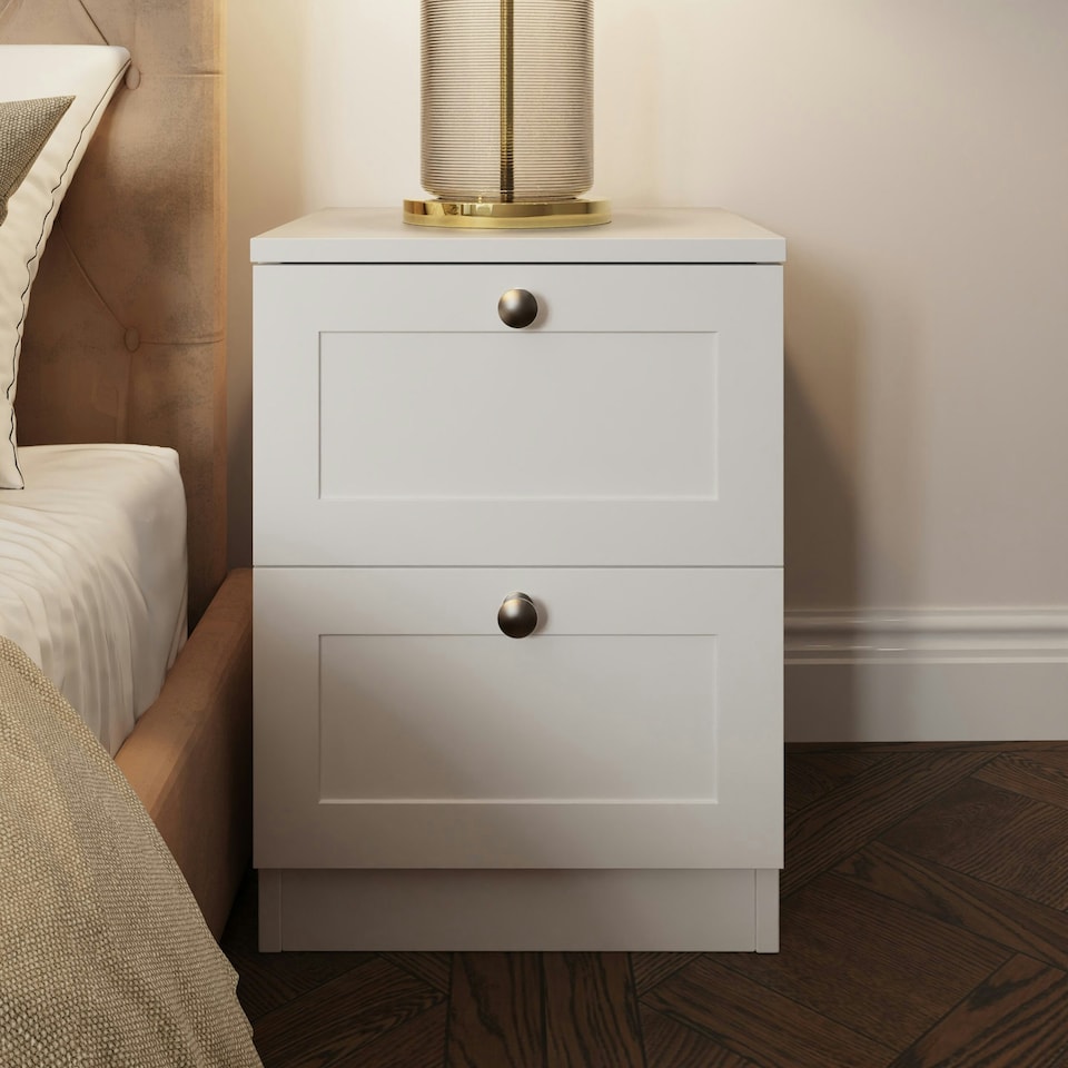 image 1 of FWStyle Artus Shaker 2 Drawer Bedside Table Nightstand Matt White