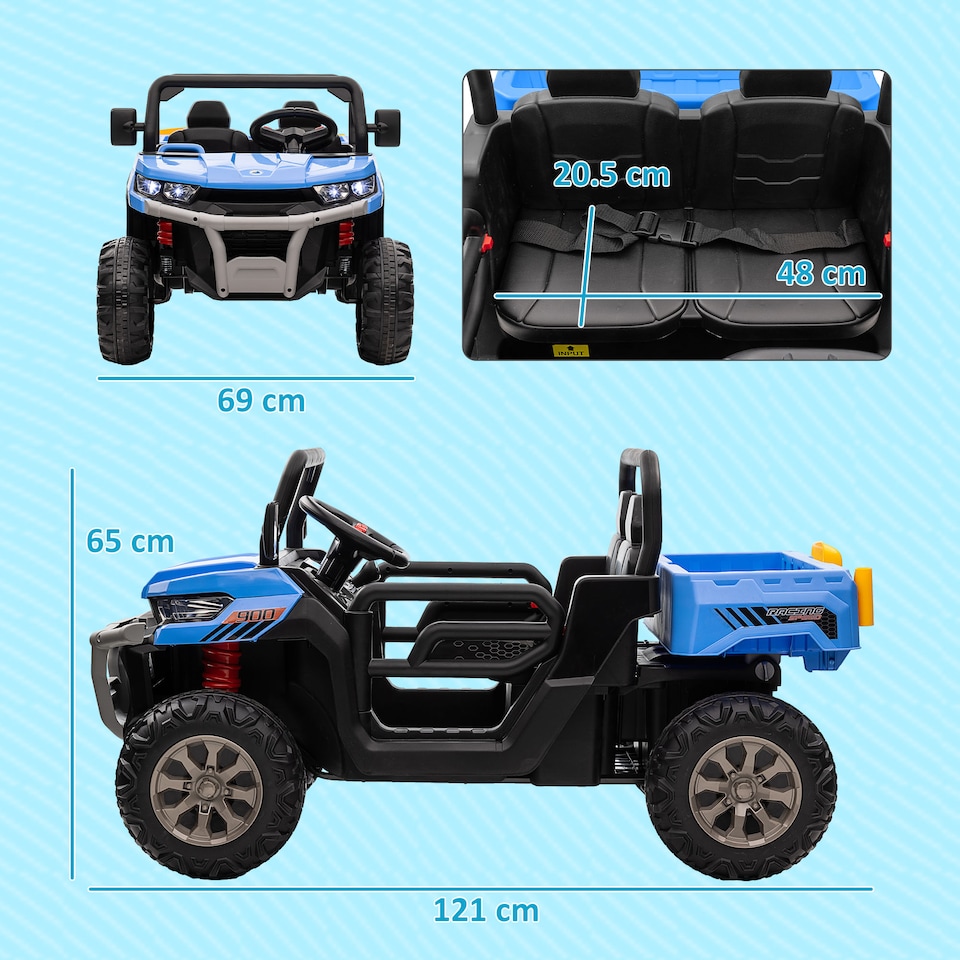 image 1 of HOMCOM Kids Ride on Car, Electric Car for Kids with Electric Bucket, 12V 2 Seater UTV with Shovel, Parental Remote, 4 Spring Suspension Wheels, Working Horn, Music - Blue