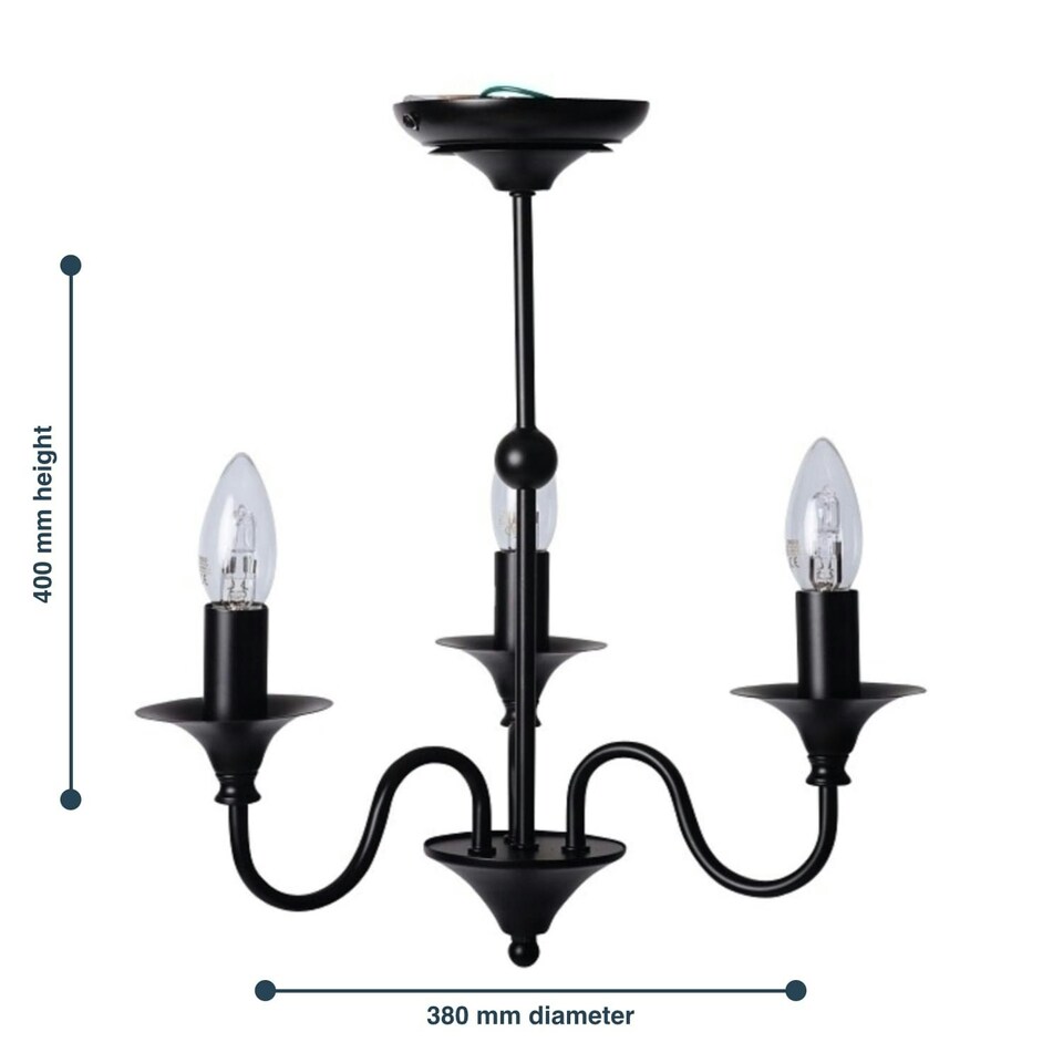 image 1 of First Choice Lighting Pair of Black Matt 3 Light Ceiling Chandeliers Black