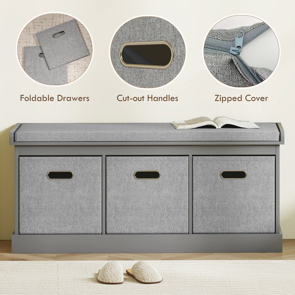image 1 of HOMCOM Shoe Bench with Seat, Shoe Storage Bench with Fabric Drawers, Grey