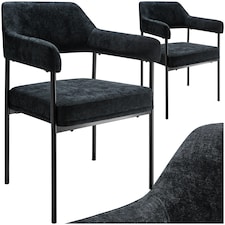Armchair Doe - durable fabric, black powder-coated legs, 120 kg load, 58 x 62 x 85 cm - Set of 2 Black | Woven Fabric Black/Black