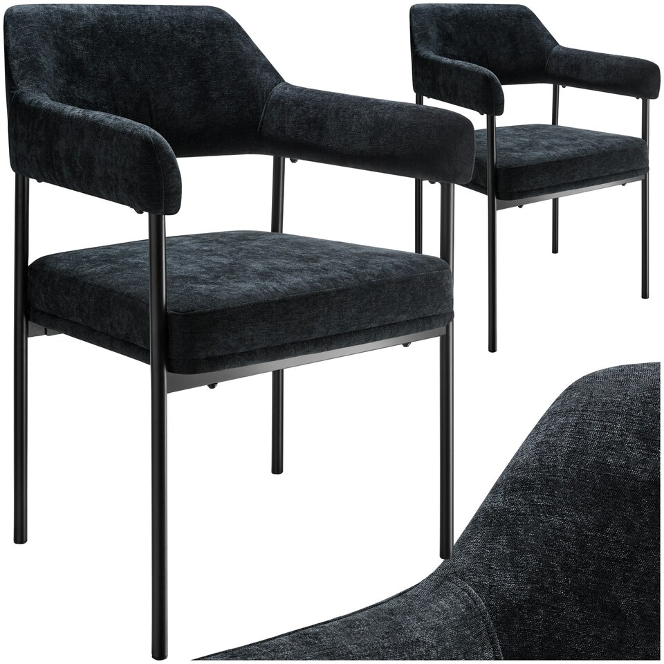 image 1 of Armchair Doe - durable fabric, black powder-coated legs, 120 kg load, 58 x 62 x 85 cm - Set of 2 Black | Woven Fabric Black/Black