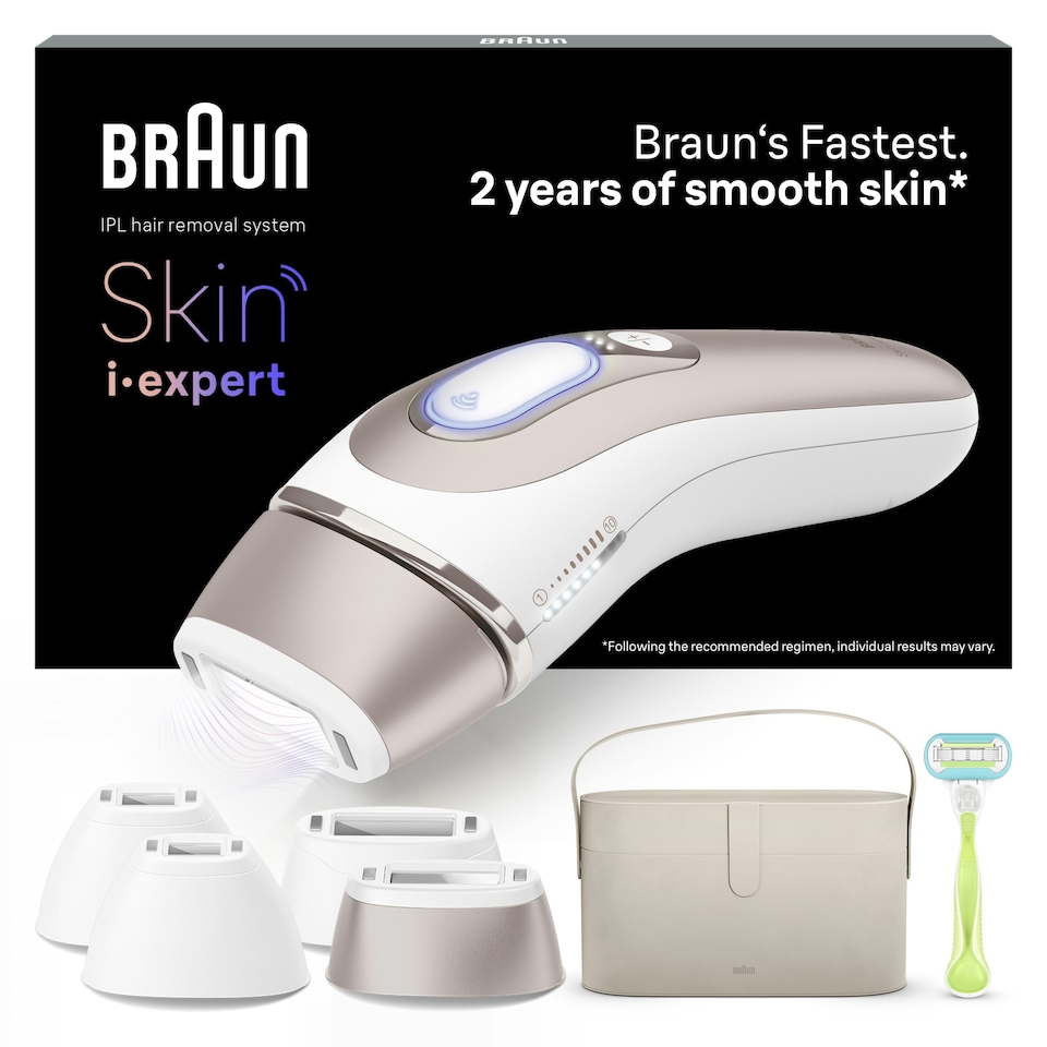 image 1 of Braun Smart IPL Skin i·expert, At Home Hair Removal, Pouch, Venus Razor, 4 Heads, PL7387