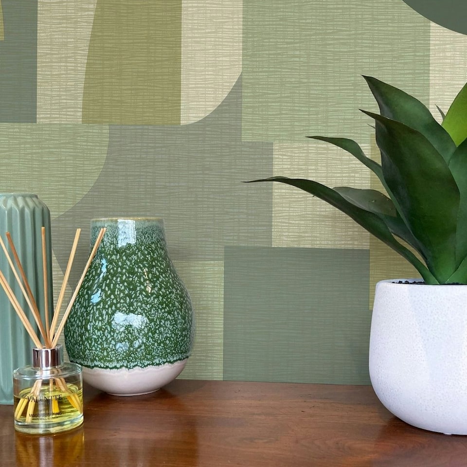 image 1 of Belgravia Ceruti Geometric Wallpaper - Green - 10m x 53cm Green