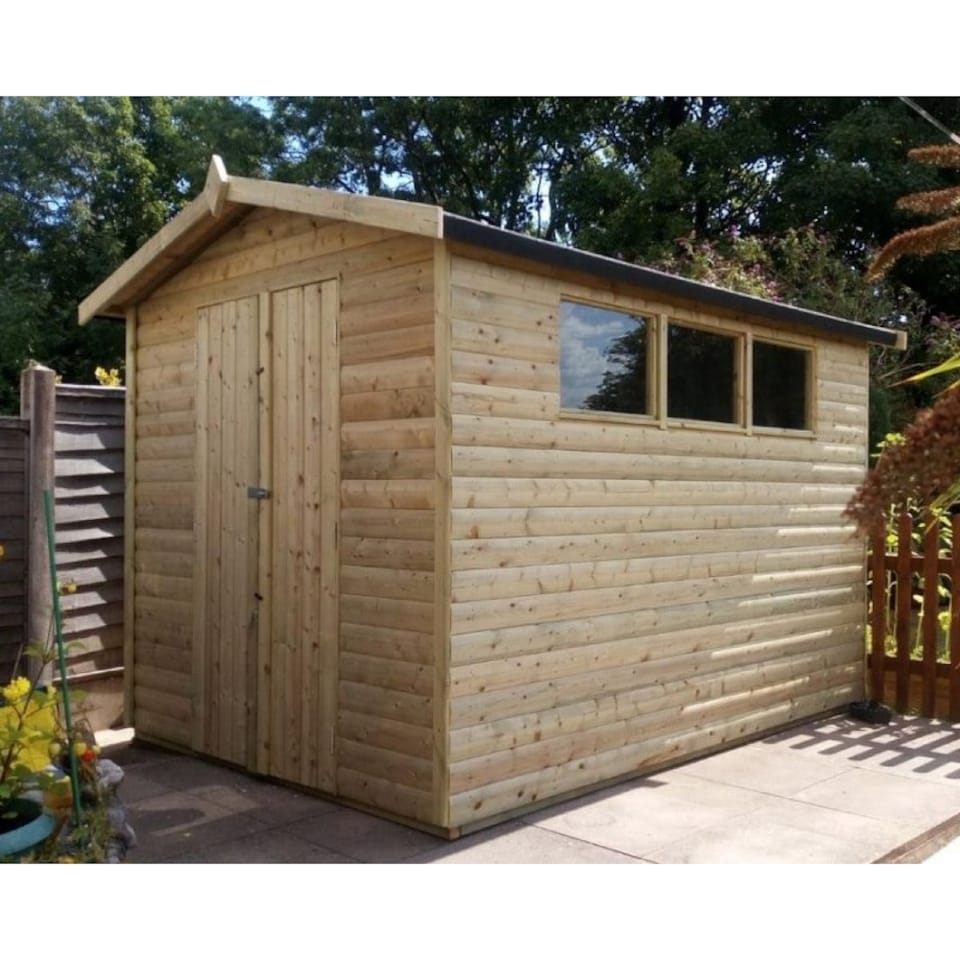 image 1 of 10 X 8 Apex Garden Shed - Pressure Treated Timber - L244 x W305 x H240 cm | Brown