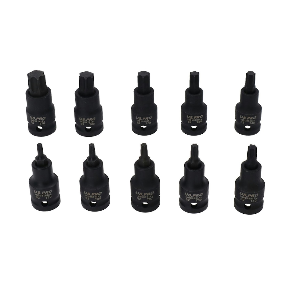 image 1 of 10pc 1/2" Drive Torx Star Impact Impacted Shallow Short Male Sockets T20 - T70