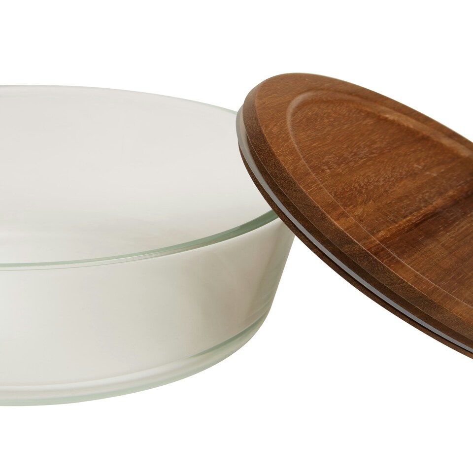 image 1 of Interiors by Premier 1650ml Round Glass Container with Acacia Lid, Glass Container with Airtight Lid, Airtight Glass Container