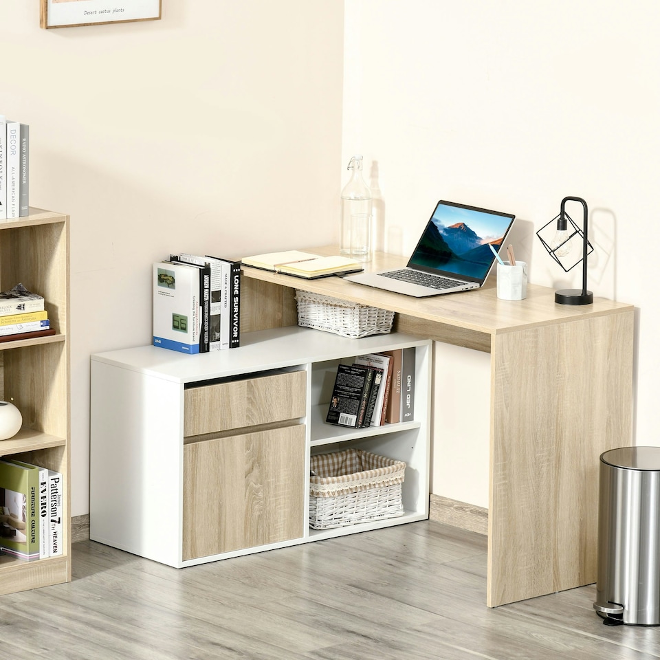 image 1 of HOMCOM L-Shaped Corner Computer Desk Study Table w/ Storage Shelf Drawer Office