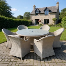Sorrento 6-Seater Rattan Dining Set, Round Garden Table with Chairs, Outdoor Patio Furniture Set