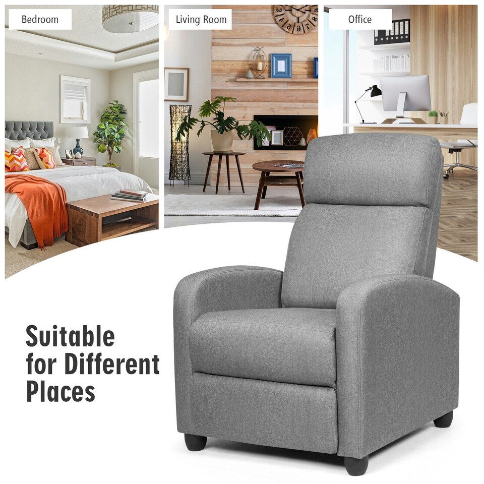 image 1 of COSTWAY Recliner Chair Single Sofa with Adjustable Backrest Grey Grey
