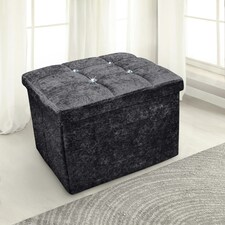 Home Republic Crushed Velvet Storage Ottoman - 38cm X 38cm Foldable Grey