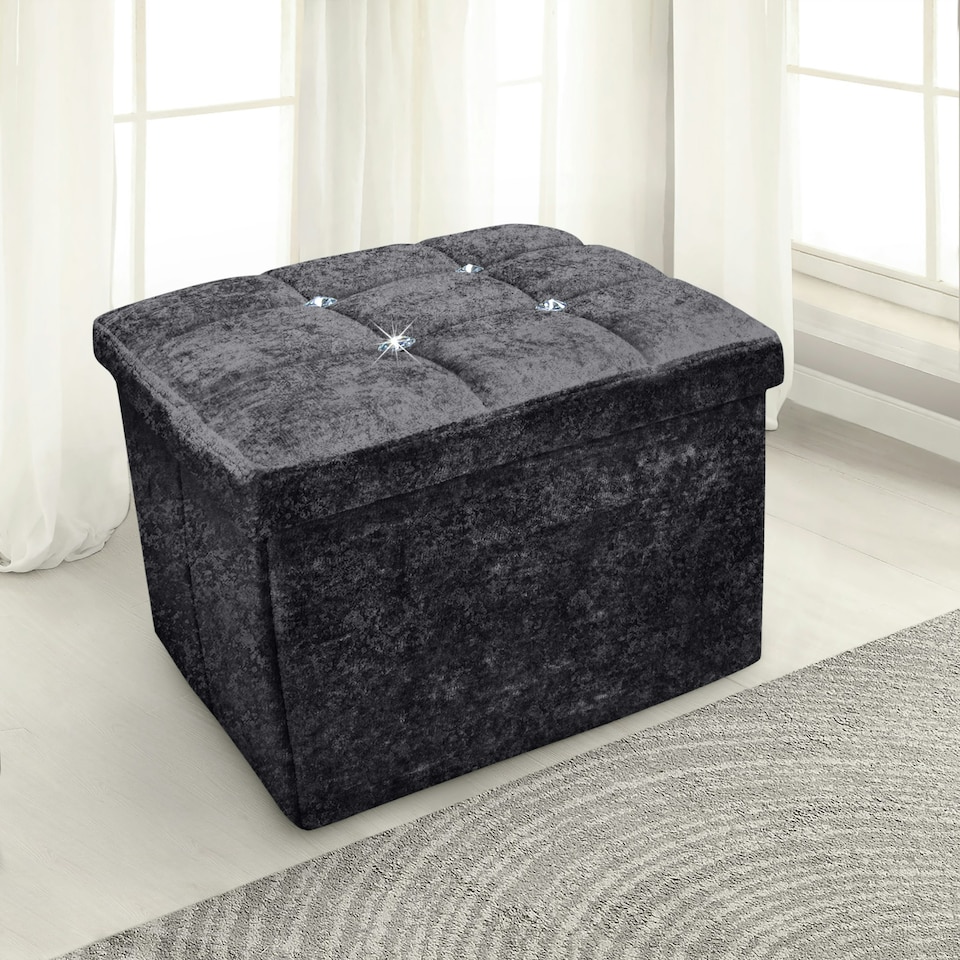 image 1 of Home Republic Crushed Velvet Storage Ottoman - 38cm X 38cm Foldable Grey