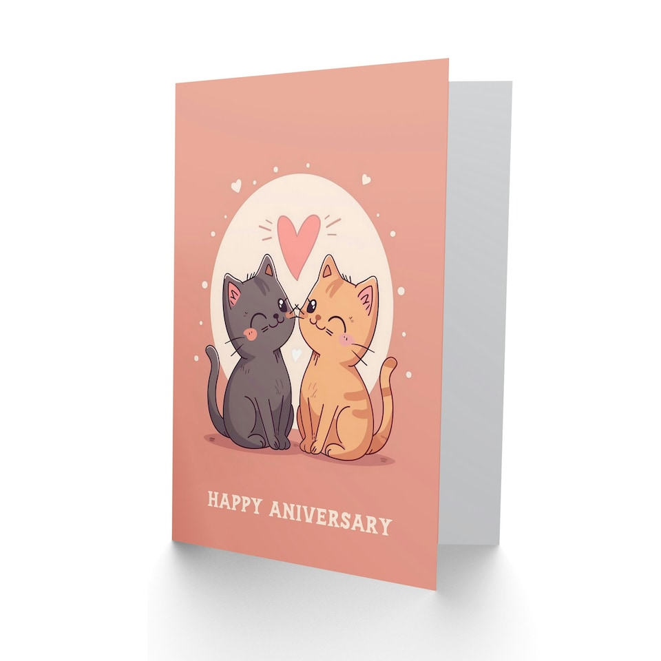 image 1 of Two Kittens Love Cat Lover Wink Kawaii Cartoon Partner Anniversary Card