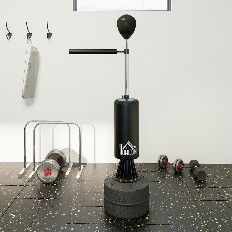 image 1 of HOMCOM Boxing Punch Bag Stand w/ Rotating Flexible Arm Speed Ball Waterable Base | Black