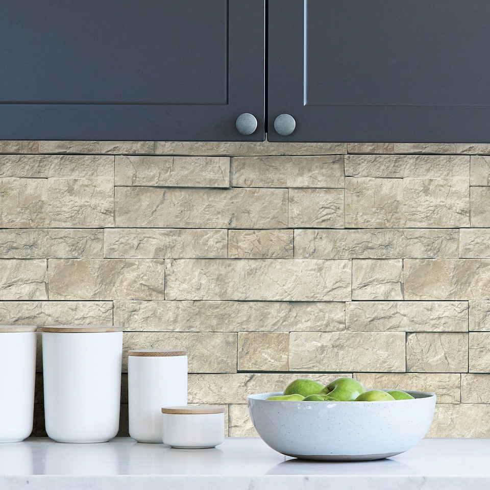 image 1 of NuWallpaper NU3383 Landmark Stone Peel & Stick Wallpaper, Grey Multi