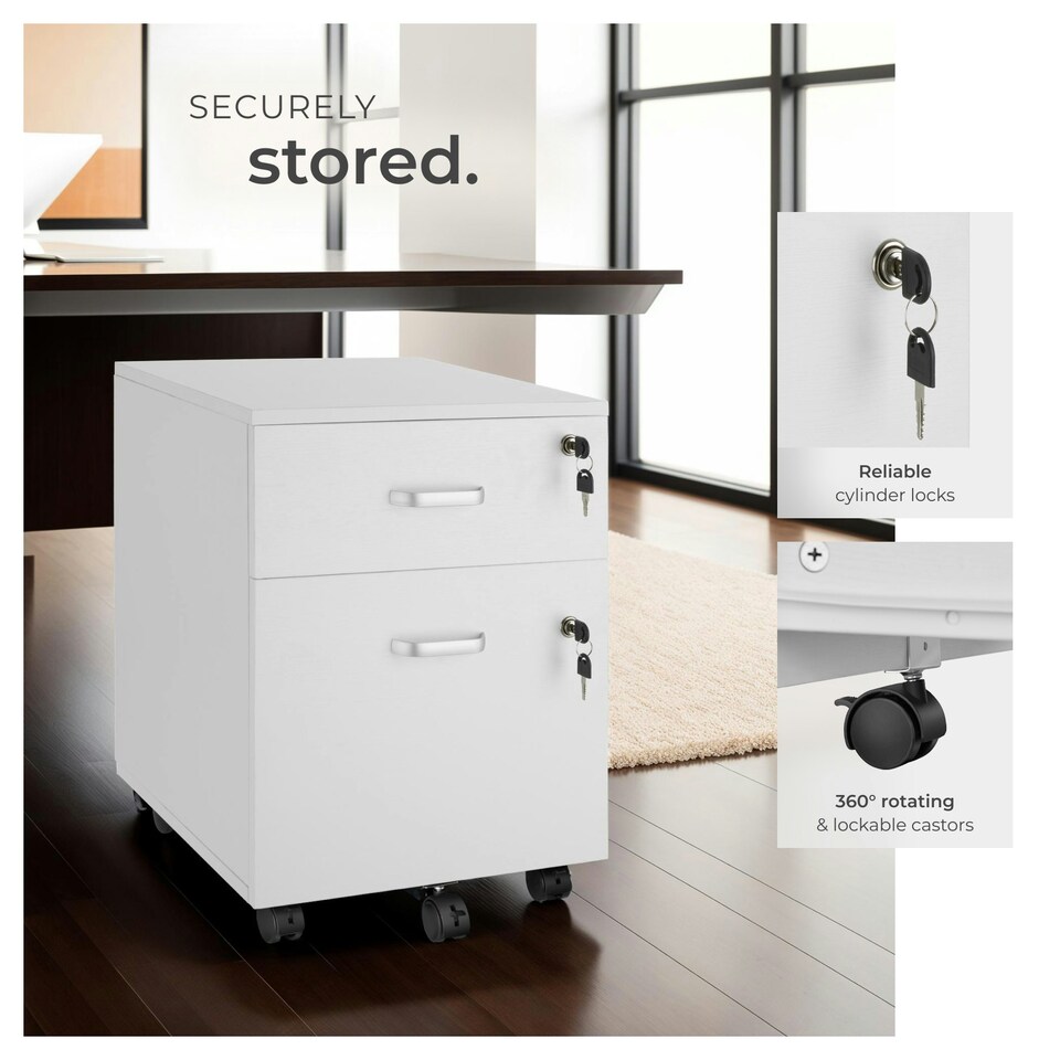 image 1 of Filing Cabinet - 2 rolling, lockable drawers, fits A4 documents White