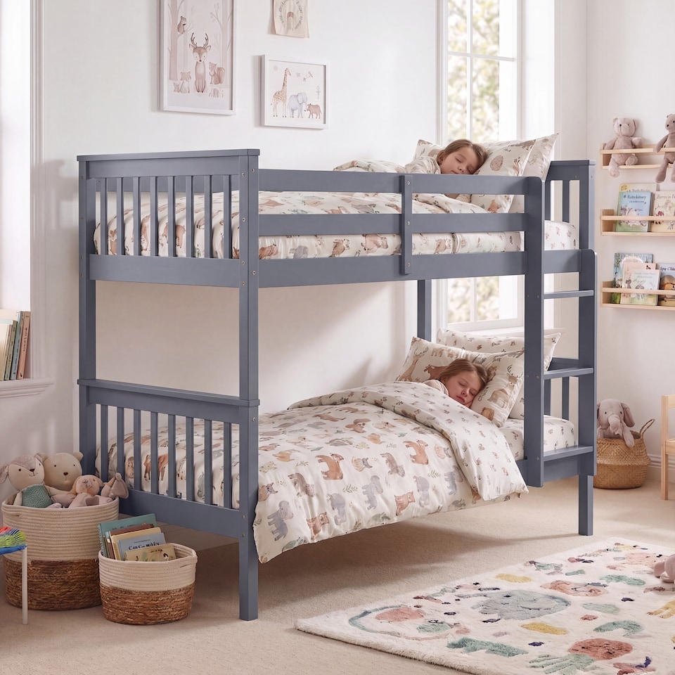 image 1 of Vida Designs Milan Kids Bunk Bed Frame Bedroom, Split into 2 Single Beds Optional - Grey - 90 x 190cm