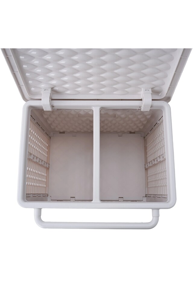 image 1 of Living and Home Foldable Laundry Basket with Casters,Multifunctional Storage Bsket- White, M | White | M