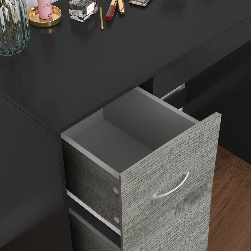 image 1 of 3-Drawer Wooden Desk and Dressing Table - Multi-Functional, 79.5x93x40 cm | Black | Black & Ash Grey | 22.5 x 43.5 x 98.5 | 1