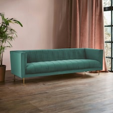 Interiors by Premier 3 Seater Green Sofa For Living Room, Green Velvet Upholstered Settee Sofa, Classic Sofa Couch For Patio Green