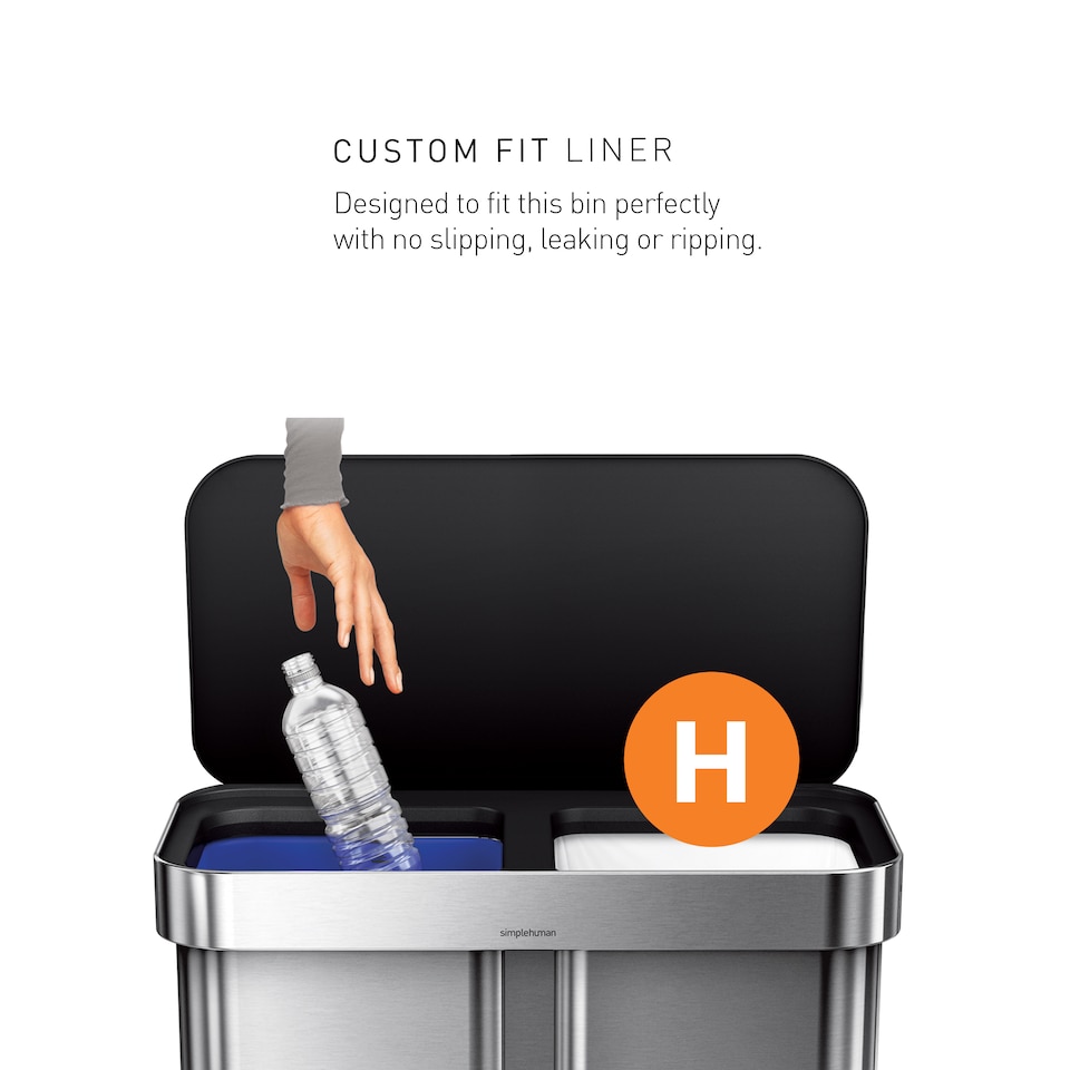 image 1 of Simplehuman 58L Recycling Rectangular Pedal Bin with Liner Pocket, Brushed Stainless Steel with Black Plastic Lid