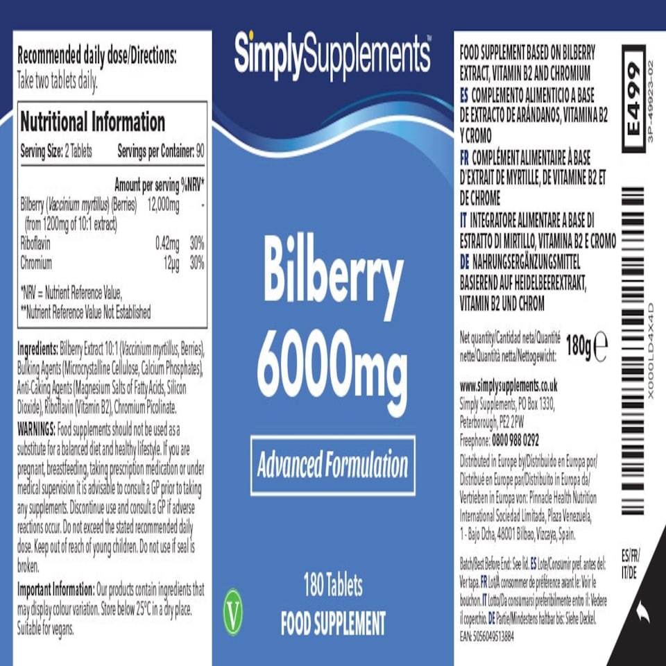 image 1 of Bilberry 6,000mg - 180 Tablets