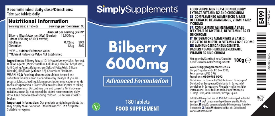 image 1 of Bilberry 6,000mg - 180 Tablets